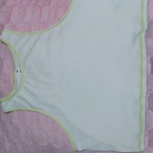 BP Womens Cropped Tank Top White Neon Trim Crew Neck (NWOT)